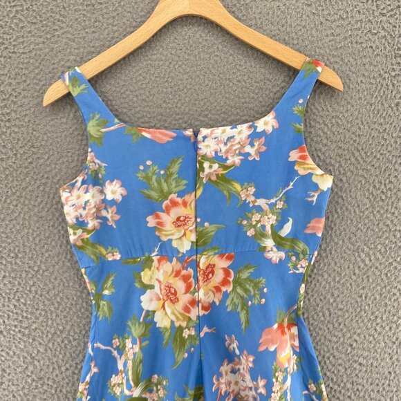 Talbots Dress Womens 2 Petite Blue Multi Floral Linen Blend A Line Empire Waist - Picture 4 of 11